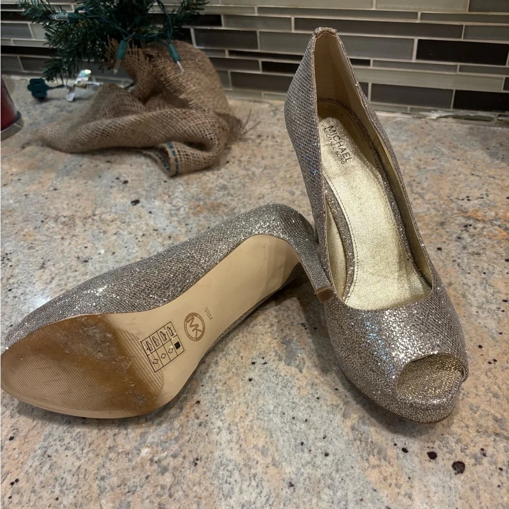 Michael Kors Glittering Silver Peep Toe Heels